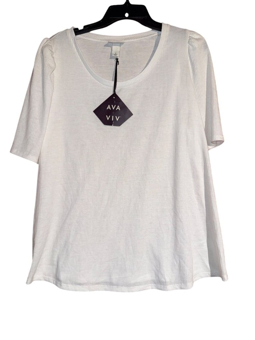 Ava & Viv White Ribbed Short-Sleeve Scoop Neck Top Womens Size XL